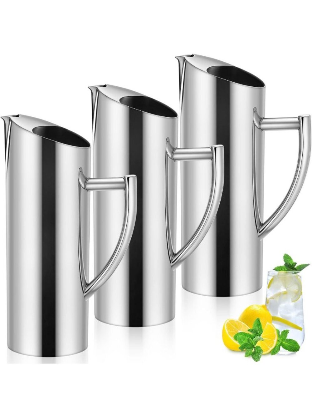 3 Pcs Stainless Steel Pitcher with Ice Guard Beveled Mouth